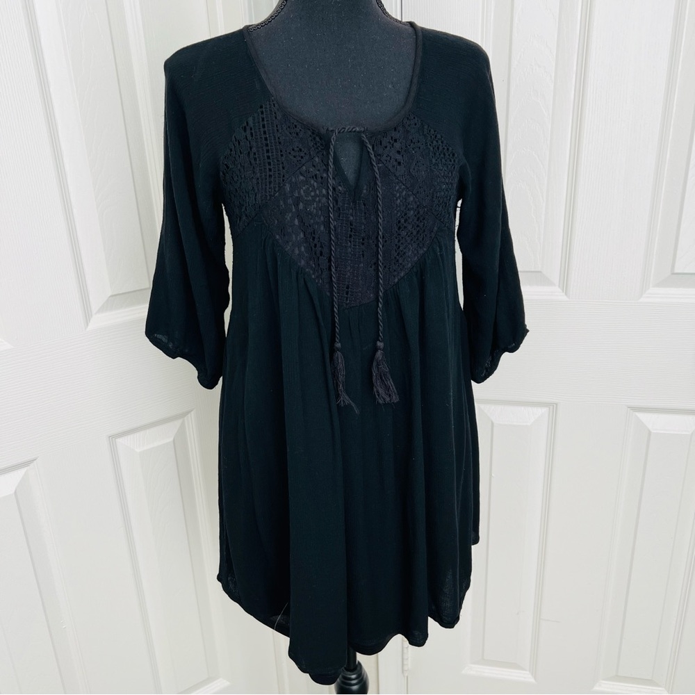 🖤 Black Lace Lined Purple Snow Top w Ragland Sleeves Blouse Size M